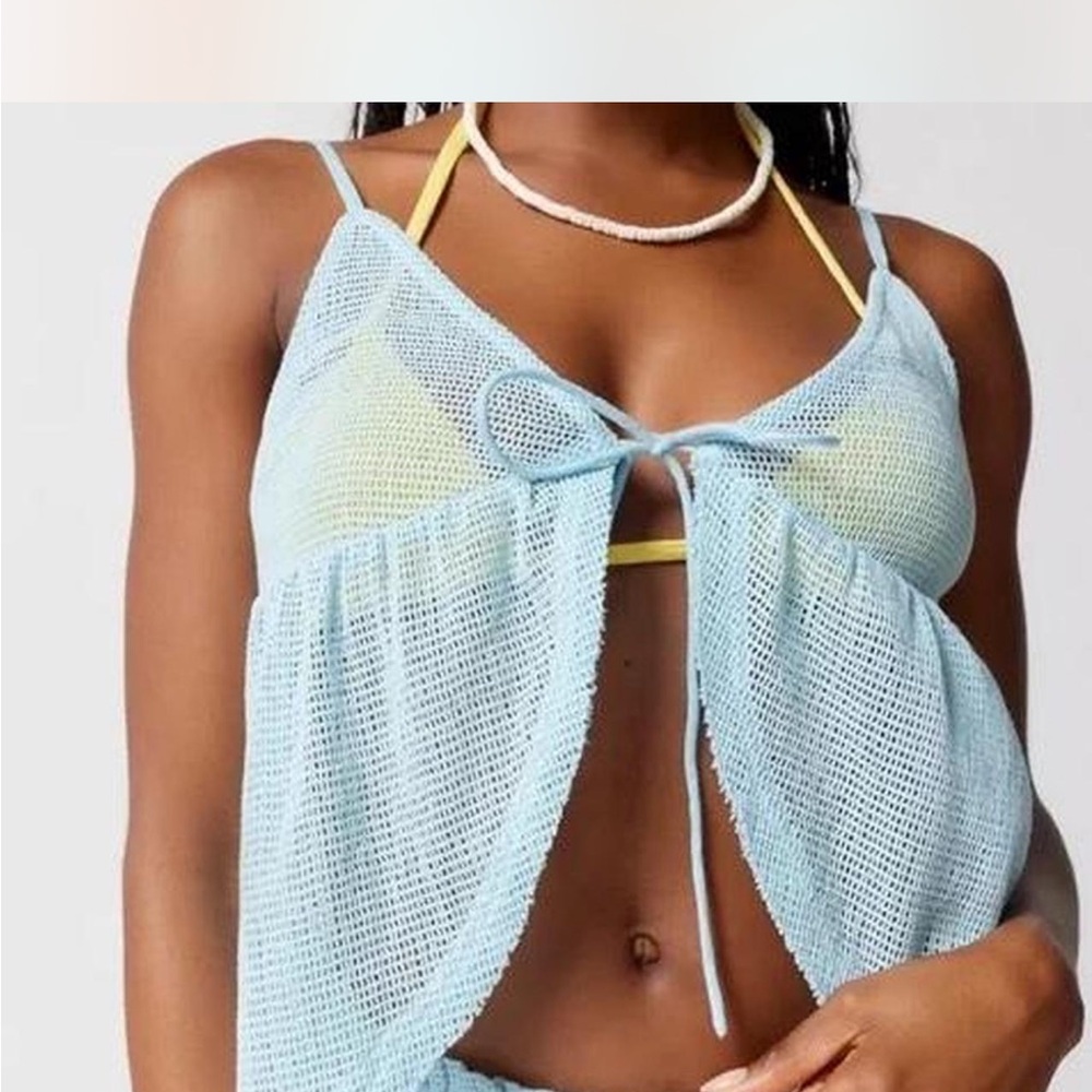 Stylish Blue Mesh Cover-Up Top